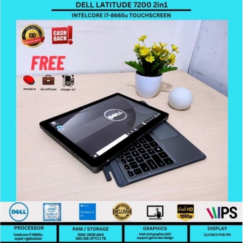 DELL LATITUDE 7200 2 IN 1 I7 - 8665U / 16GB RAM LPDDR3 / 1000 GB SSD NVME / TOUCHSCREEN / FULL HD IP