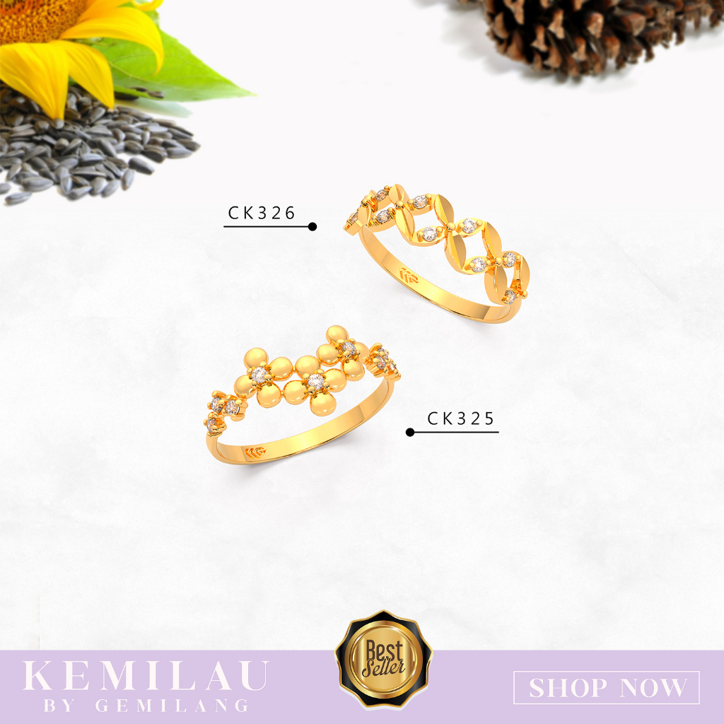 CINCIN EMAS MUDA KADAR 6K ATAU 300 DAN 8K ATAU 375 CINCIN STYLE RING KODE CK 325 326 KEMILAU FASHION