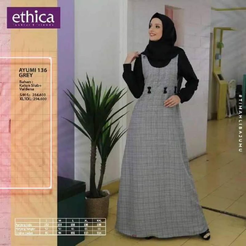 ayumi 136 Grey/gamis kotak/gamis abu/gamis ethica