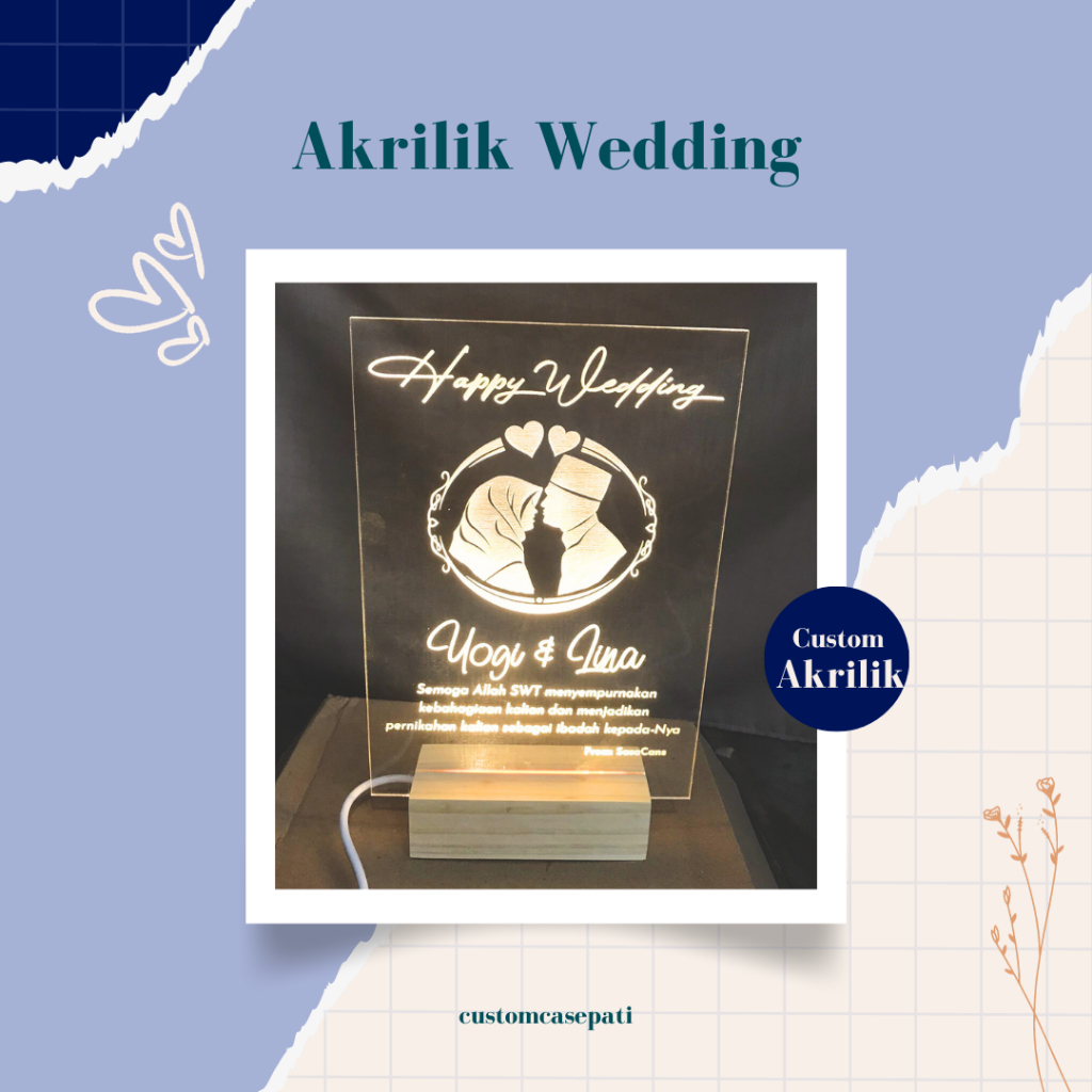 [Kado Wedding] Lampu Akrilik Custom Tulisan Kado Wedding Pernikahan Sahabat Mood Lamp Aesthetic Merc
