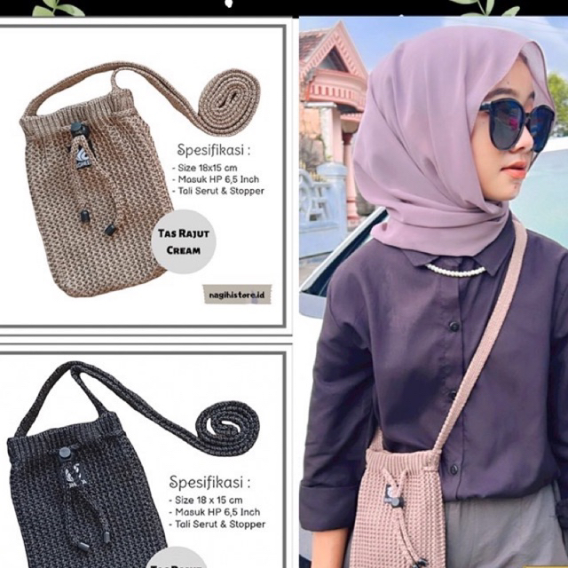Tas Rajut Serut Mini Polos /Sling bag mini / Tas Selempang Rajut Hp/ TAS RAJUT ALA KOREA