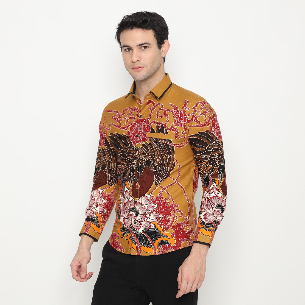 LUIGI RICCIO Kemeja Batik Pria Lengan Panjang Modern Casual Kerja Kantor New Arrival