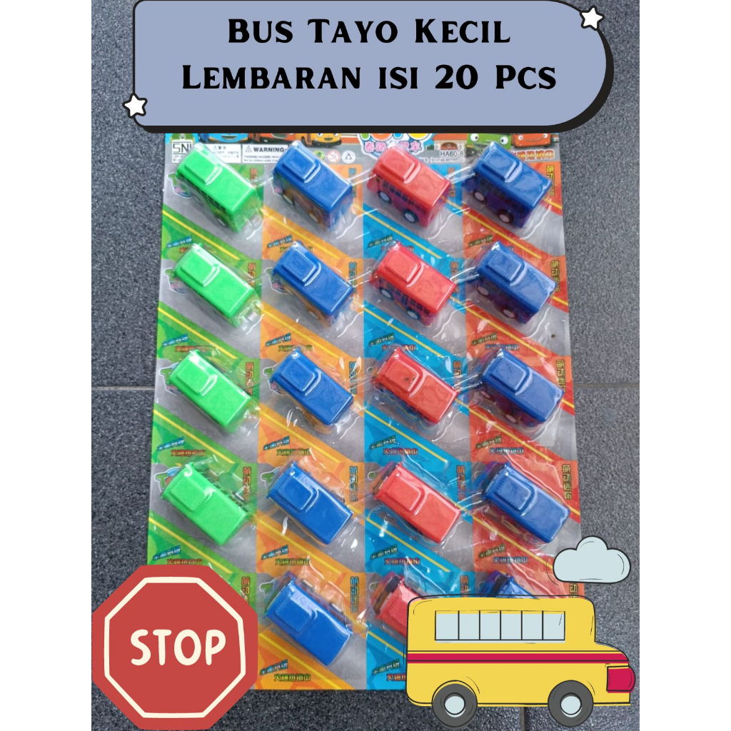 MAINAN MOBIL MOBILAN TAYO KECIL PLASTIK WARNA WARNI  1 LEMBAR