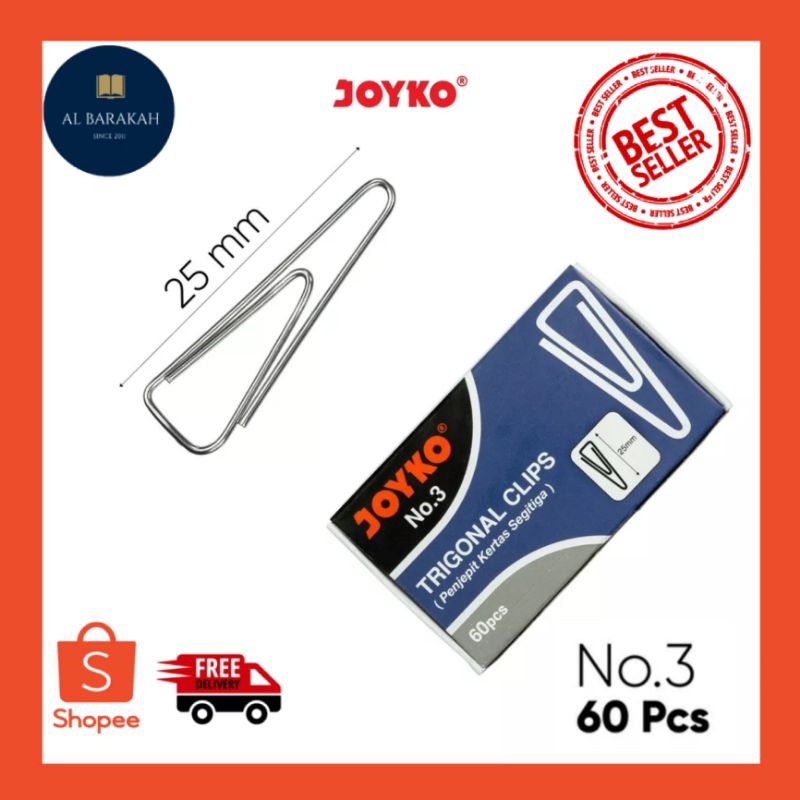 

1 Box (60 pcs) !!! Trigonal Clip Klip Penjepit Kertas Segitiga Joyko / Penjepit Kertas segitiga