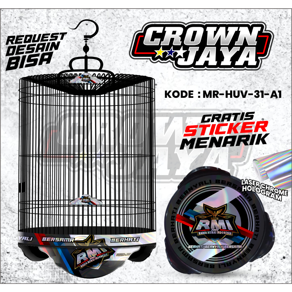 Stiker Sangkar Murai Batu Desain RMI Indonesia - Decal Sangkar Murai Radja RMI Variasi Maxdecal Holo