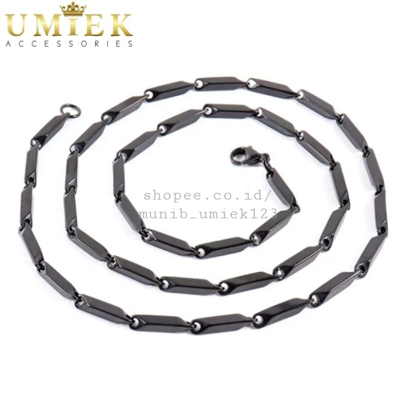 Kalung Pria Wanita Titanium biji padi Hitam Black Rantai asli rante cowok cewek keren anti karat pan