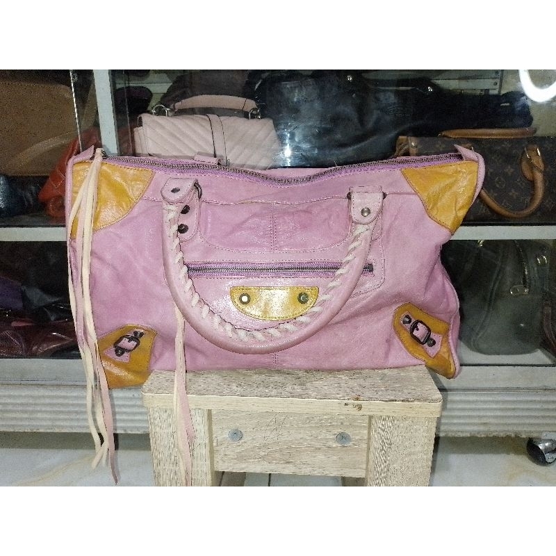 Ala Balen pink list kuning 40cm kulit asli