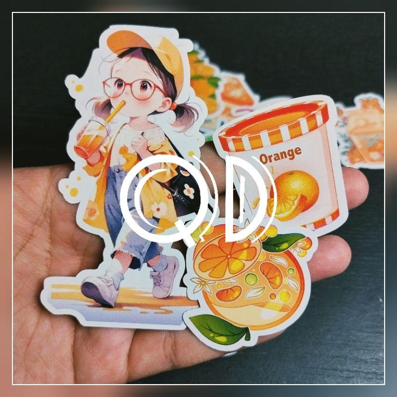 

isi 16pcs stiker orange cute sticker glossy murah orange cute vintage