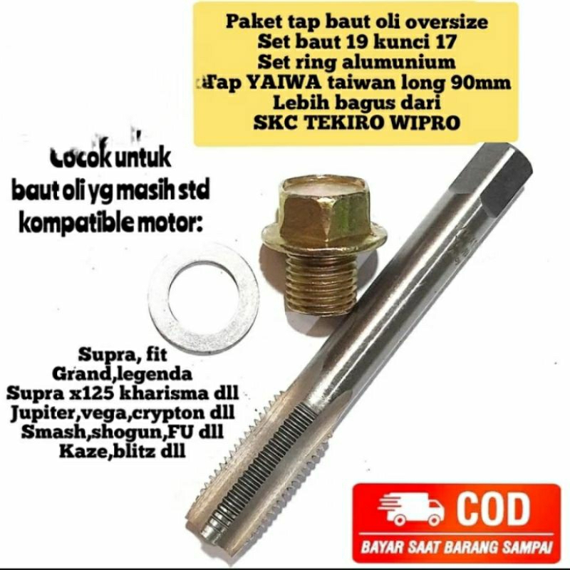 Paket tap baut oli oversize Set baut 19 kunci 17 Set ring alumunium