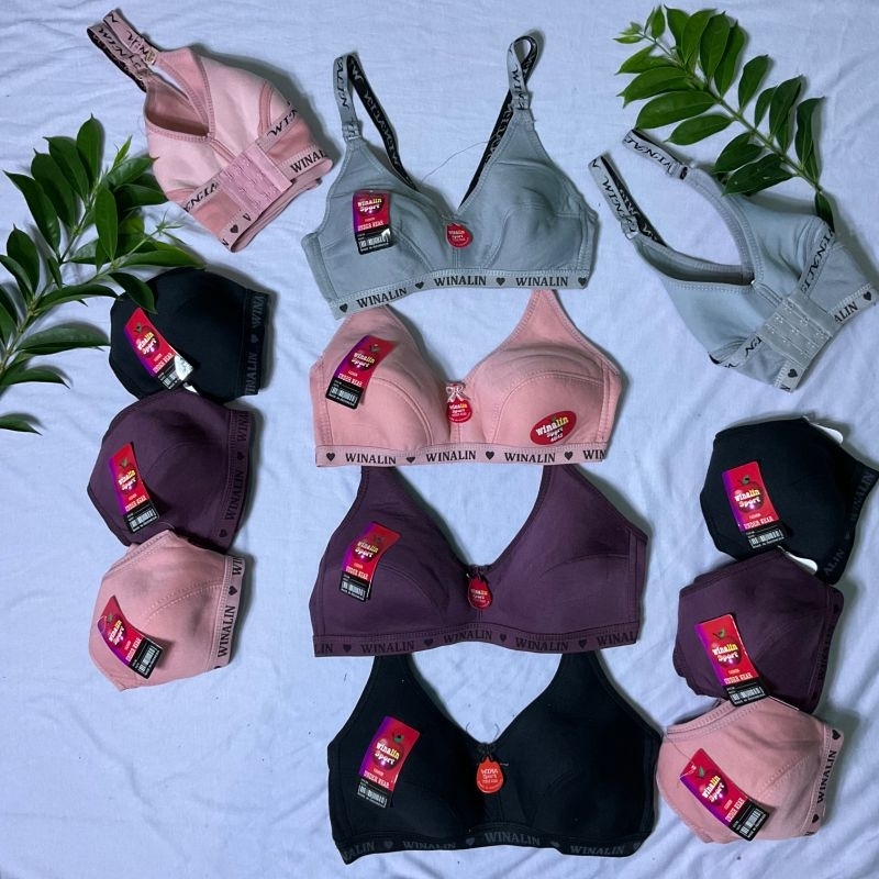 Sport Bra Winalin Jumbo Kait 3 | Bra Olahraga Katun Polos | Bra Busa Tipis Non Kawat