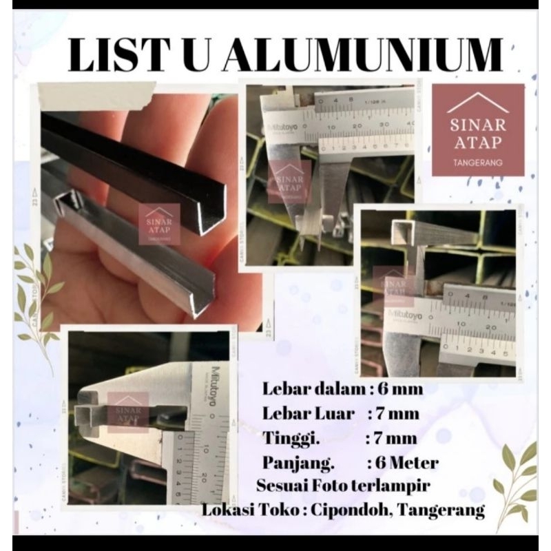 List U Alumunium Ukuran 5mm Panjang 6 Meter