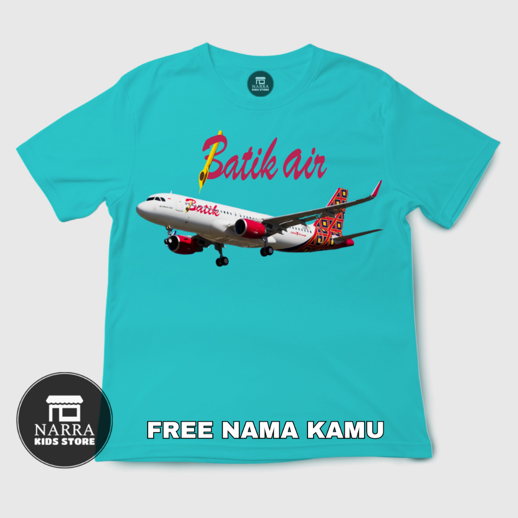 Kaos Anak Custom Gambar Pesawat Terbang Batik Air Baju Unisex Bahan Premium Cotton Combed 30s