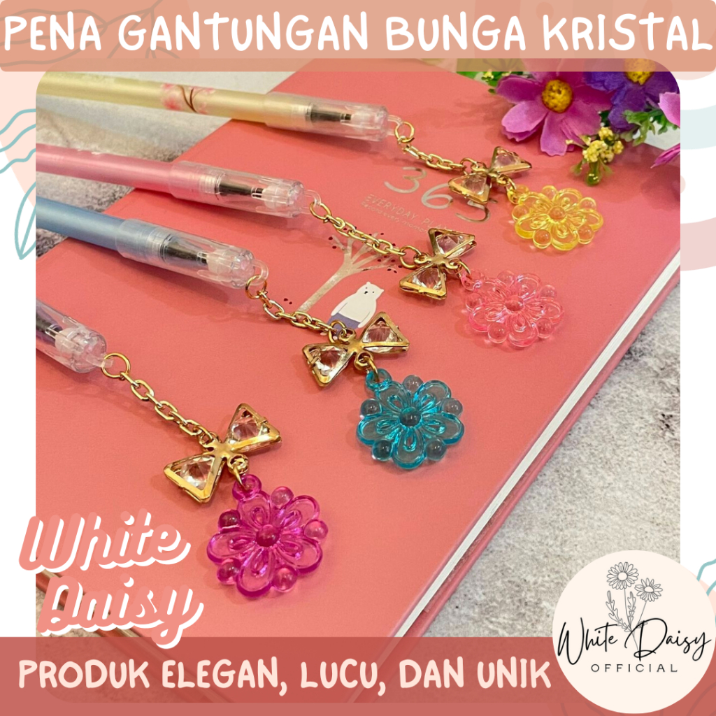 Pena gantungan bunga kristal premium unik pulpen crystal flower imut