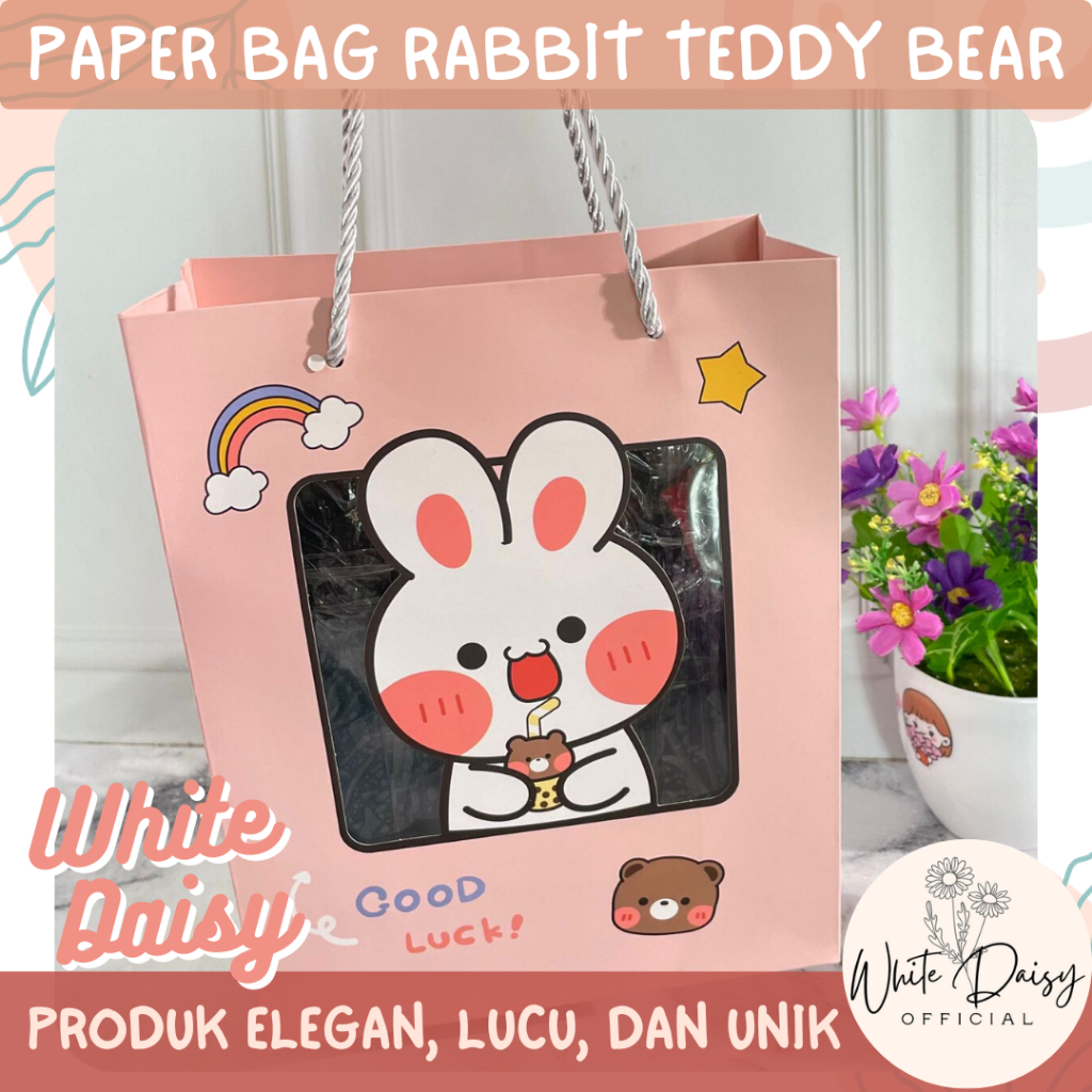 

Paper bag rabbit teddy bear premium lucu imut kelinci unik tas hampers