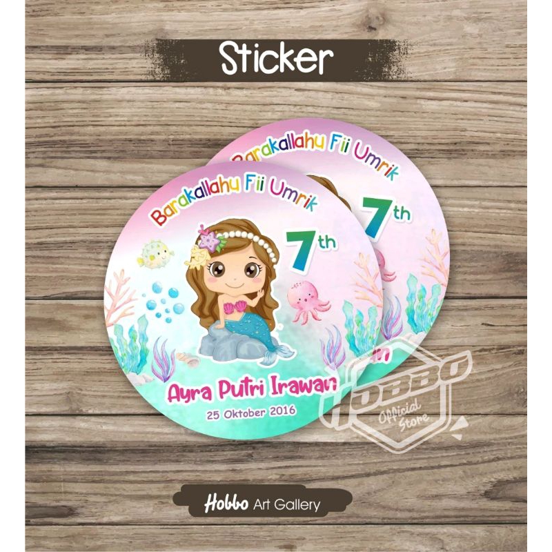 

6 cm - Stiker Ultah Anak Custom Mermaid - StikerTumpeng Karakter Murah Stiker
