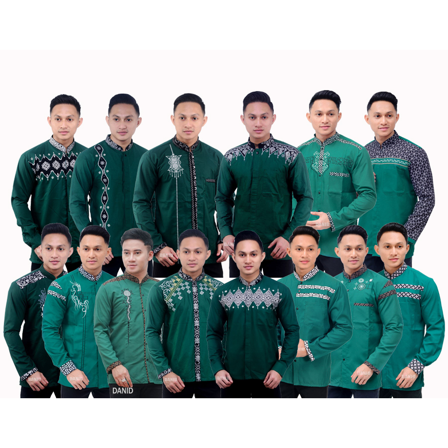 baju koko pria lengan panjang warna hijau botol terlaris