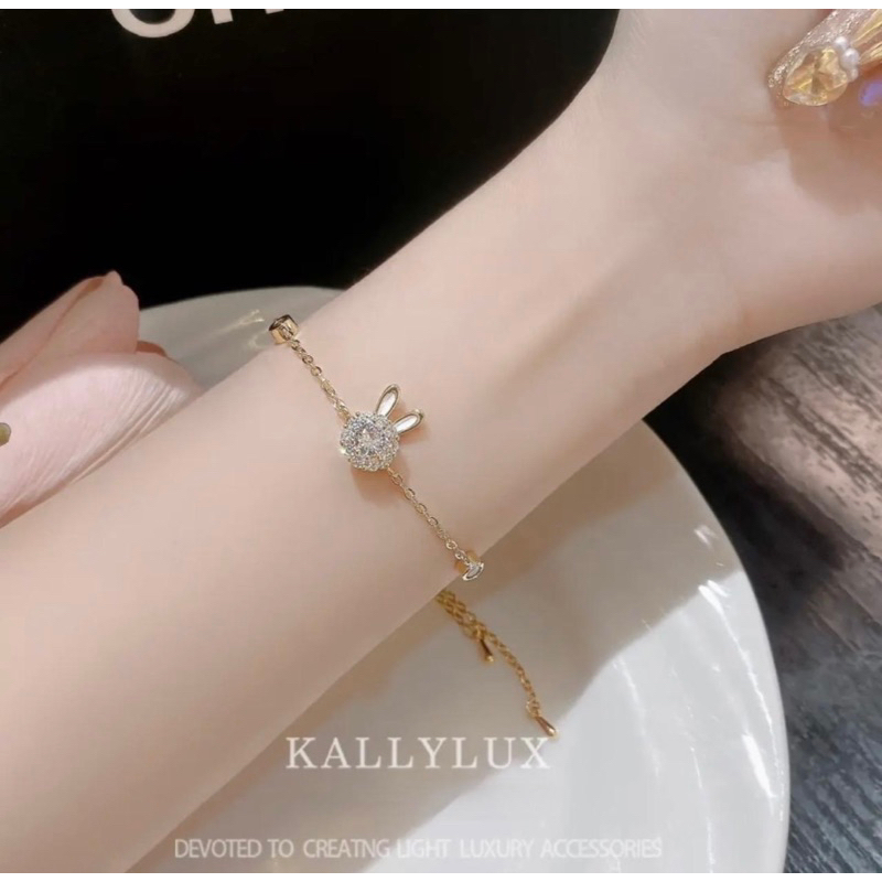 T36(Beli 2 dapat Bonus) Gelang titanium serut kelinci mutar Bracelets  Perhiasan