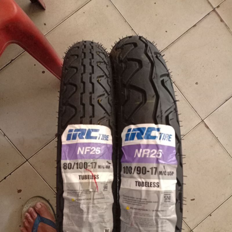 ban irc nr25  ring 17  sepasang depan dan belakang ukuran 80-100/17 dan 100-90/17 ban tubeless motor