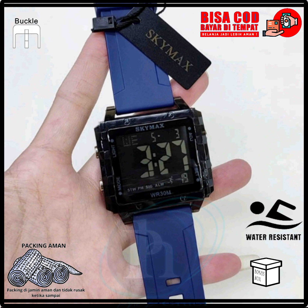 Jam Tangan Digital Model Square Original Brand Fitur Lengkap Tahan Air SKYMAX Bisa Unisex Cowok Dan 