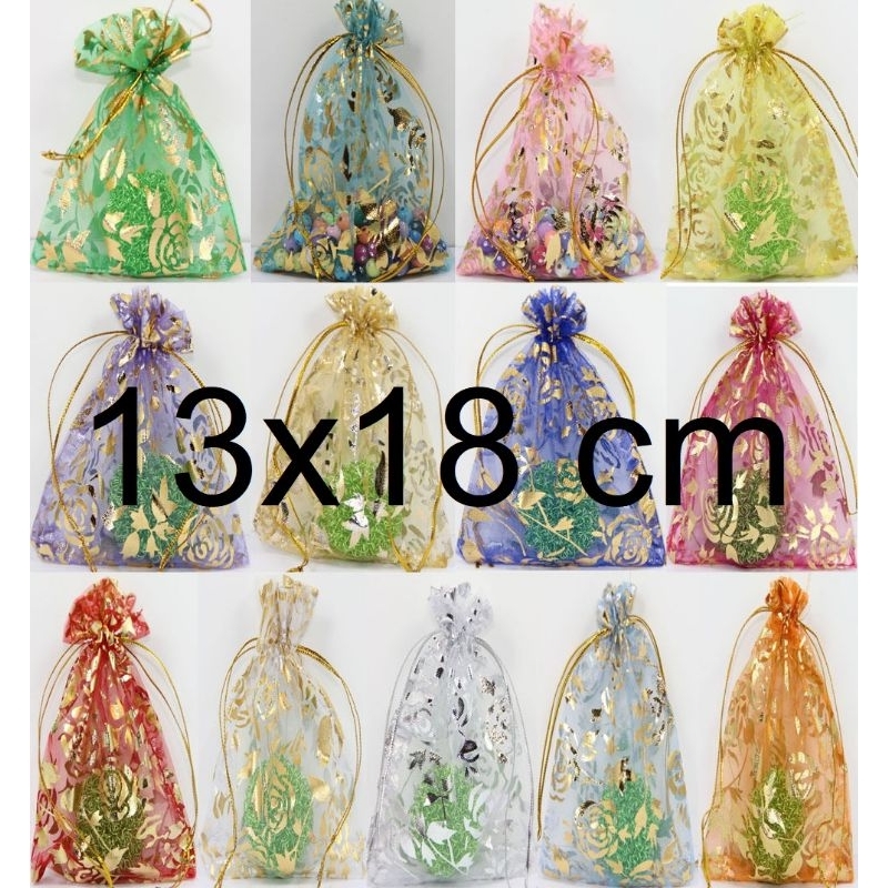 

Organza Bag Motif 13x18 cm Rose, Kantong Serut, Organza Pouch