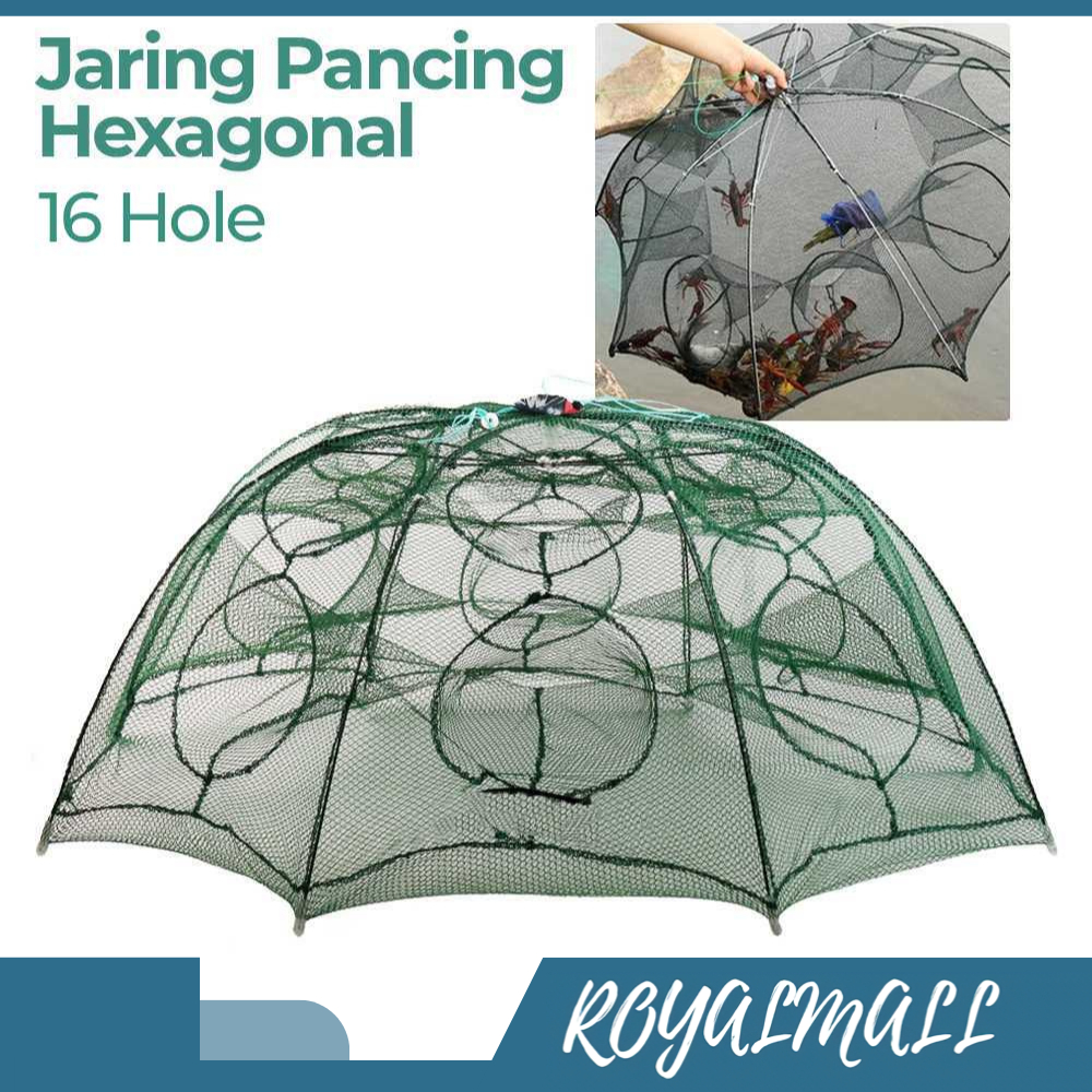 Jaring Pancing Ikan Automatic Folding Umbrella Fishing Net 16 Holes / Alat Jaring Pukat Jala Bubu Pa