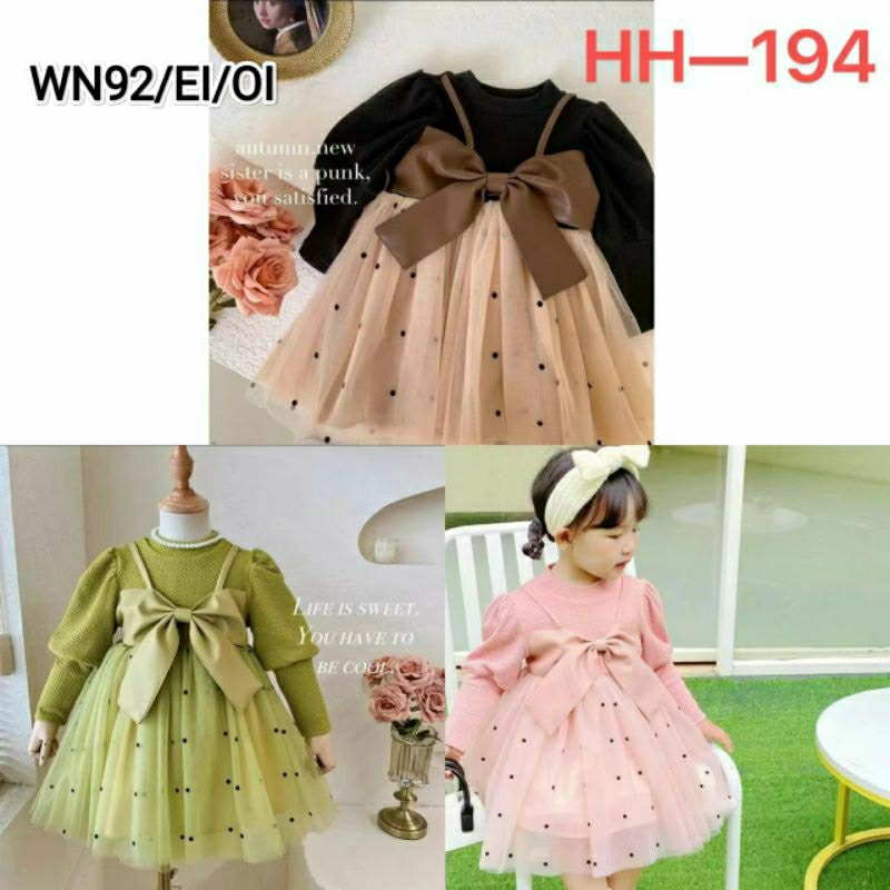 DRESS IMPOR/DRESS ANAK CEWEK/ DRESS LENGAN PANJANG/DRESS ANAK KOREA/DRESS PITA/DRESS POLKADOT/DRESS 