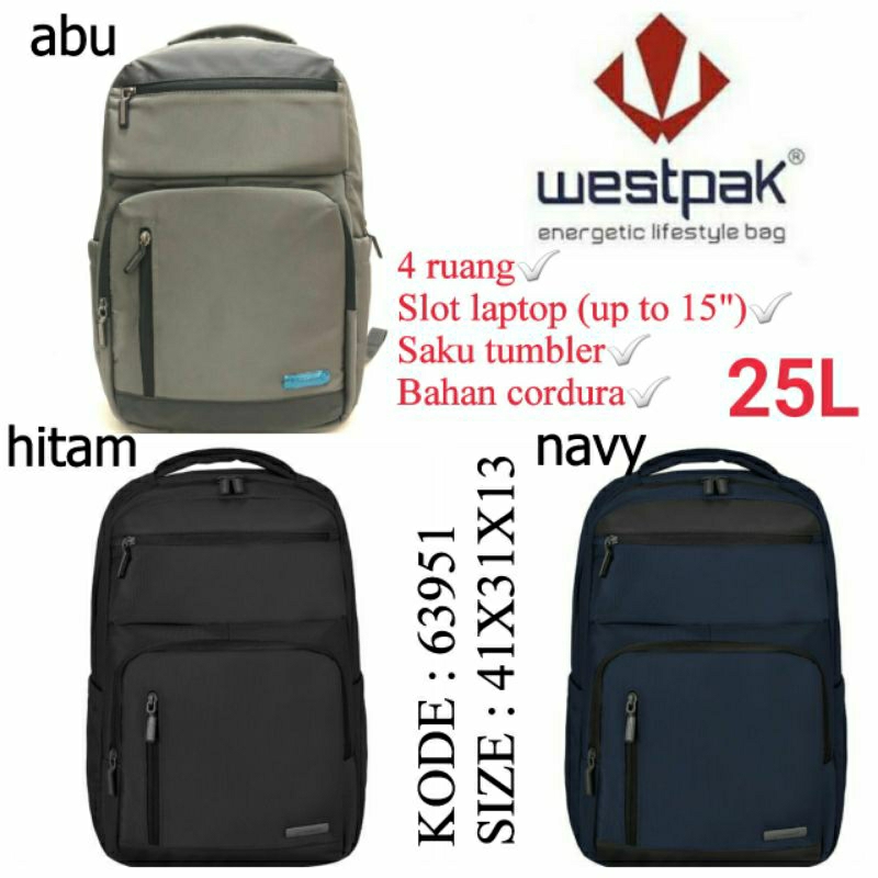 Tas Punggung Ransel Original Westpak 63951 Warna Abu Hitam Navy | Tas Westpak Murah