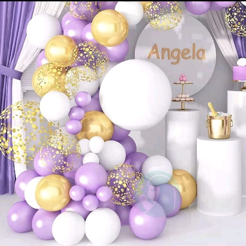 BALON SET UNGU GOLD(PD0012)105PCS BALON GARLAND CONFETTI EMAS UNGU BALON SET BLUE WHITE BALON SET BO