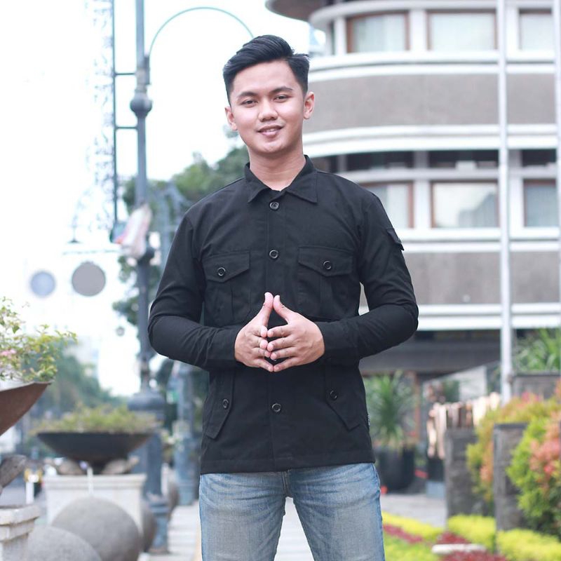 Kemeja Pria Inflico Lacoste Hitam Polos