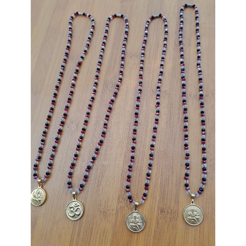 Kalung tridatu kristal dengan liontin om kara, ganesa