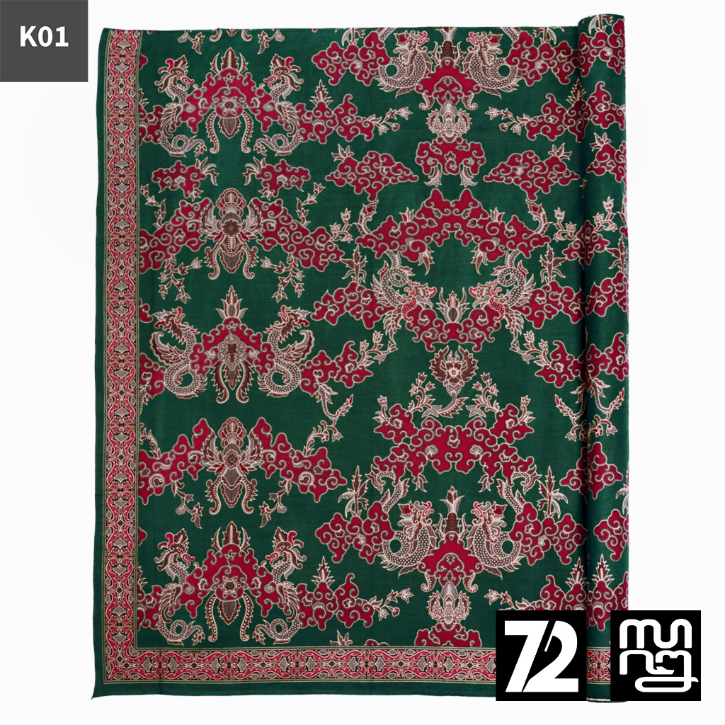 KAIN BATIK PREMIUM Bahan Katun Motif Naga Kembar Warna Hijau Ijo 724162 Cap 72 Jarik Jarit Samping K