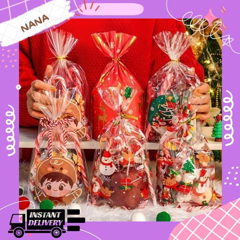 

10pcs PLASTIK BINGKISAN HADIAH HAMPERS NATAL / GODDIE BAG SANTA CLAUS MERRY CHRISTMAS TERBARU PC-22