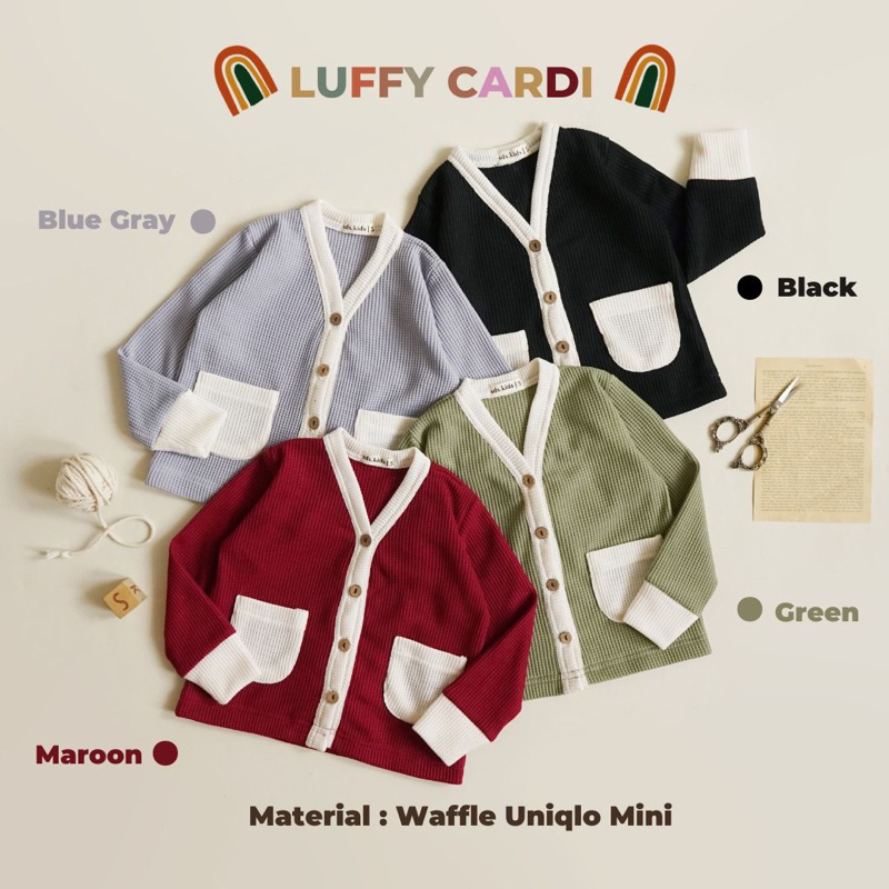 SDS.KIDS Cardigan anak | Luffy cardi | Cardigan unisex | Baju anak | Waffle uniqlo