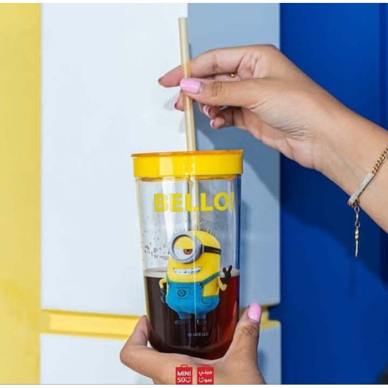 Tumbler Minion Lucu - MINISO Minions Collection Plastic Tumbler With Straw (600ml)