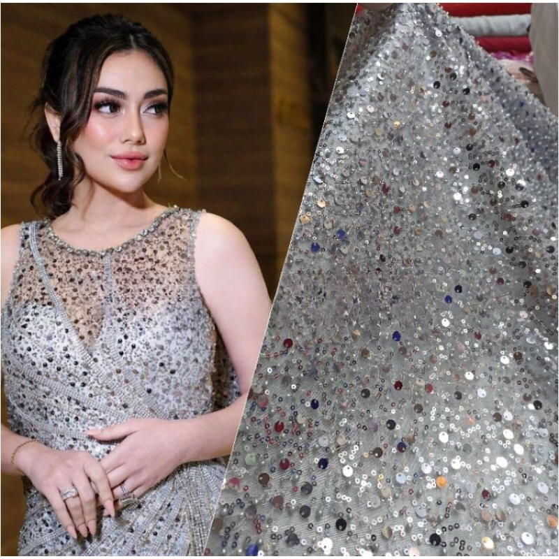 Kain Brokat Tulle Sequin Tile Sequeen Sequen Spangel Full Payet Arguci/ Brokat Tile Payet Squin/ tul