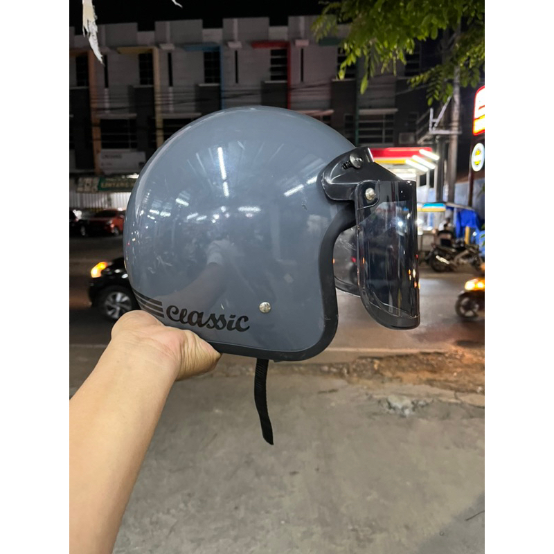 Helm bogo stone grey glosy + kaca flat injak / helm bogo dewasa SNI dana pelajar