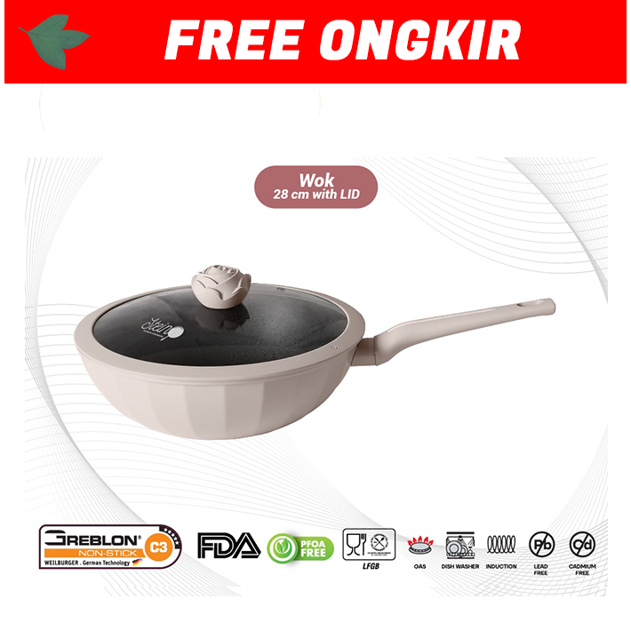 STEIN Rose Wok 28cm | Anti-Lengket | Granite German Coating Wok 28cm