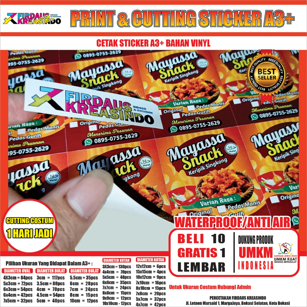 

CETAK STIKER VINYL A3+ DAN CUTTING STIKER LABEL PRODUK KULINER UMKM