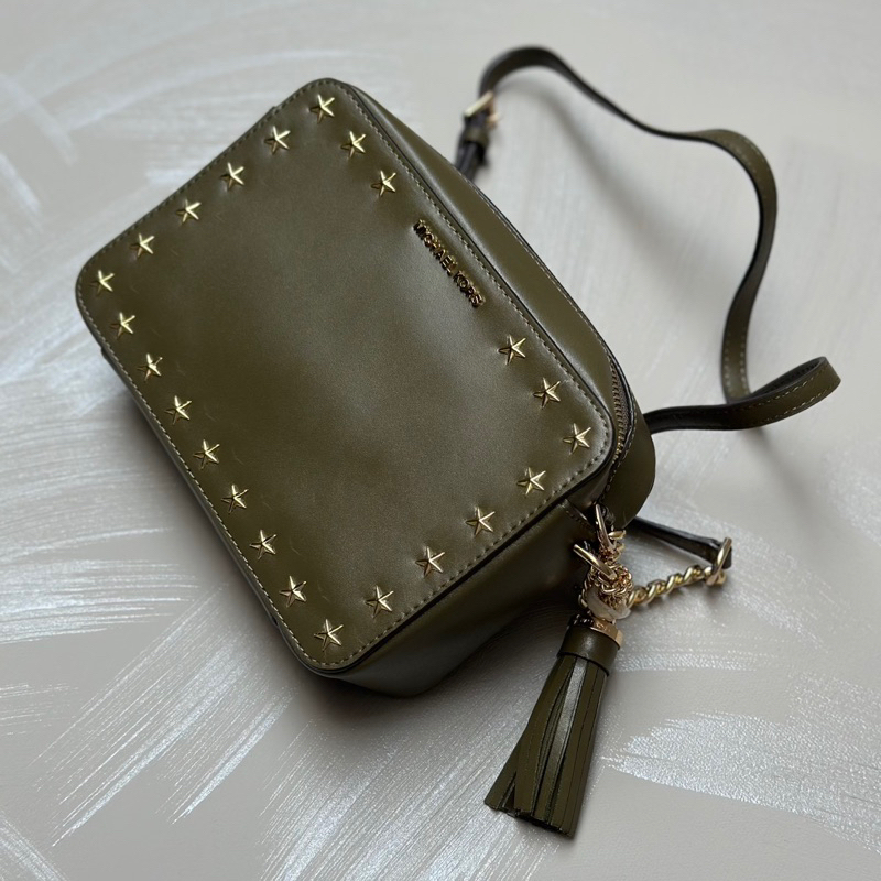 Original Michael Kors Ginny Medium Leather Studded Stars Camera Crossbody Bag