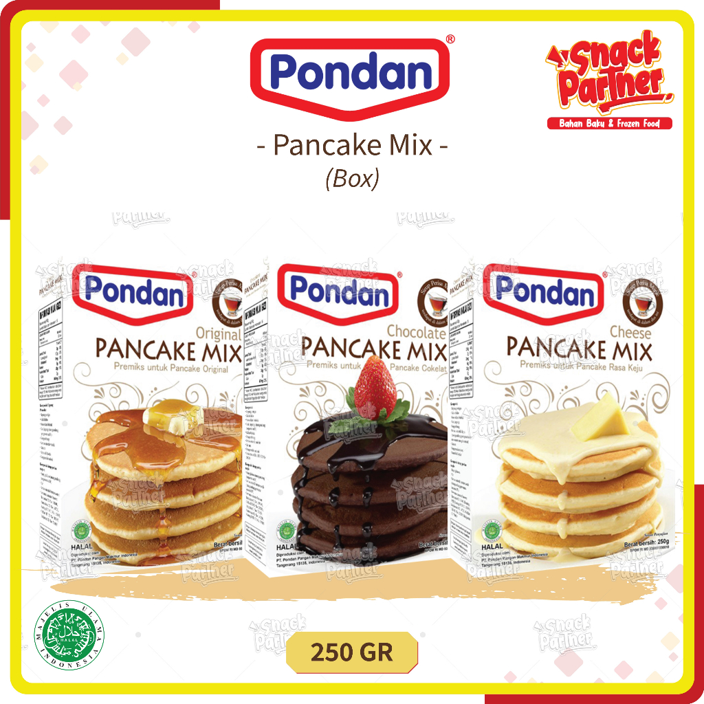 

PONDAN PANCAKE MIX 250 GR / BOX - Tepung Premix Premiks Instant Kue Original Vanilla Vanila Chocolate Coklat Choco Cheese Keju 25GR