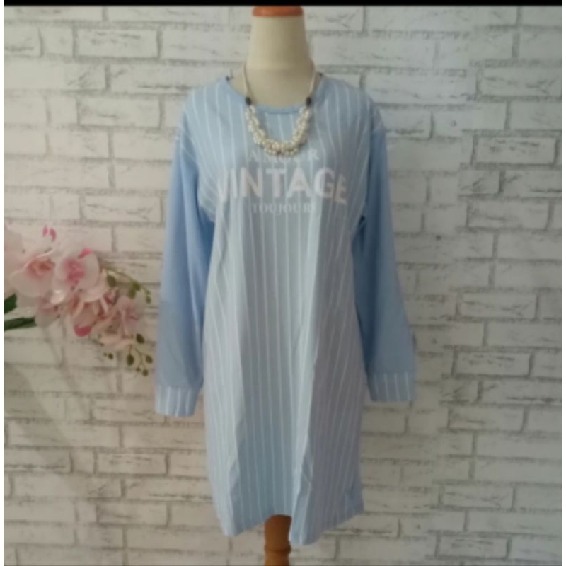 kaos wanita polos big size/blouse tunik biru big size/Baju kaos tunik wanita big size