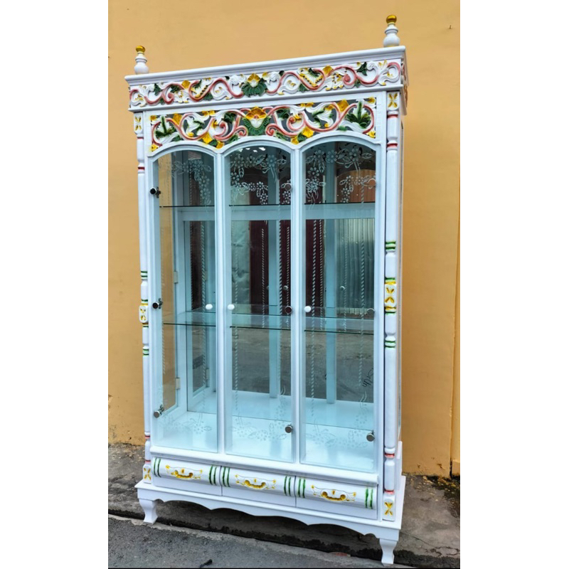 Lemari Hias Kaca 3 Pintu Putih