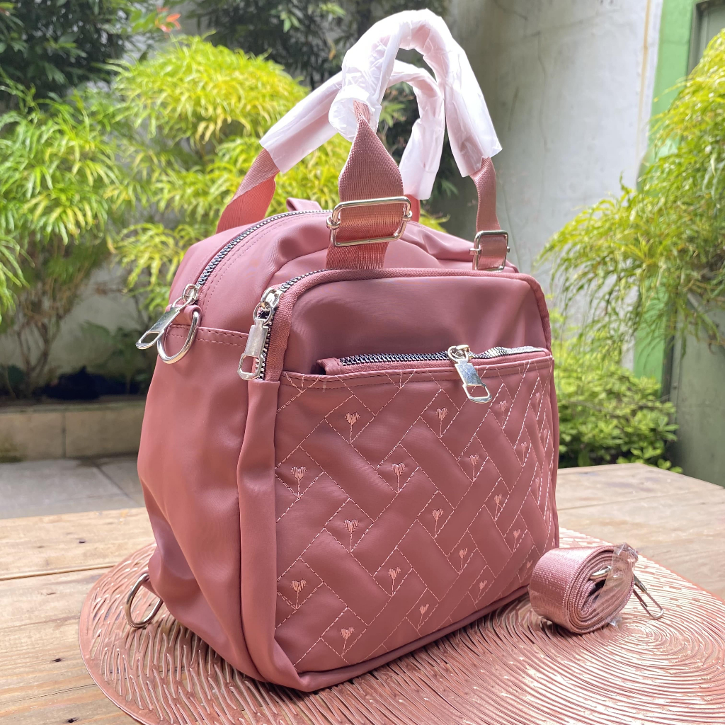 Balqiscorner Tas selempang wanita 3 in 1  bisa ransel Cibao bahan nilon bordir