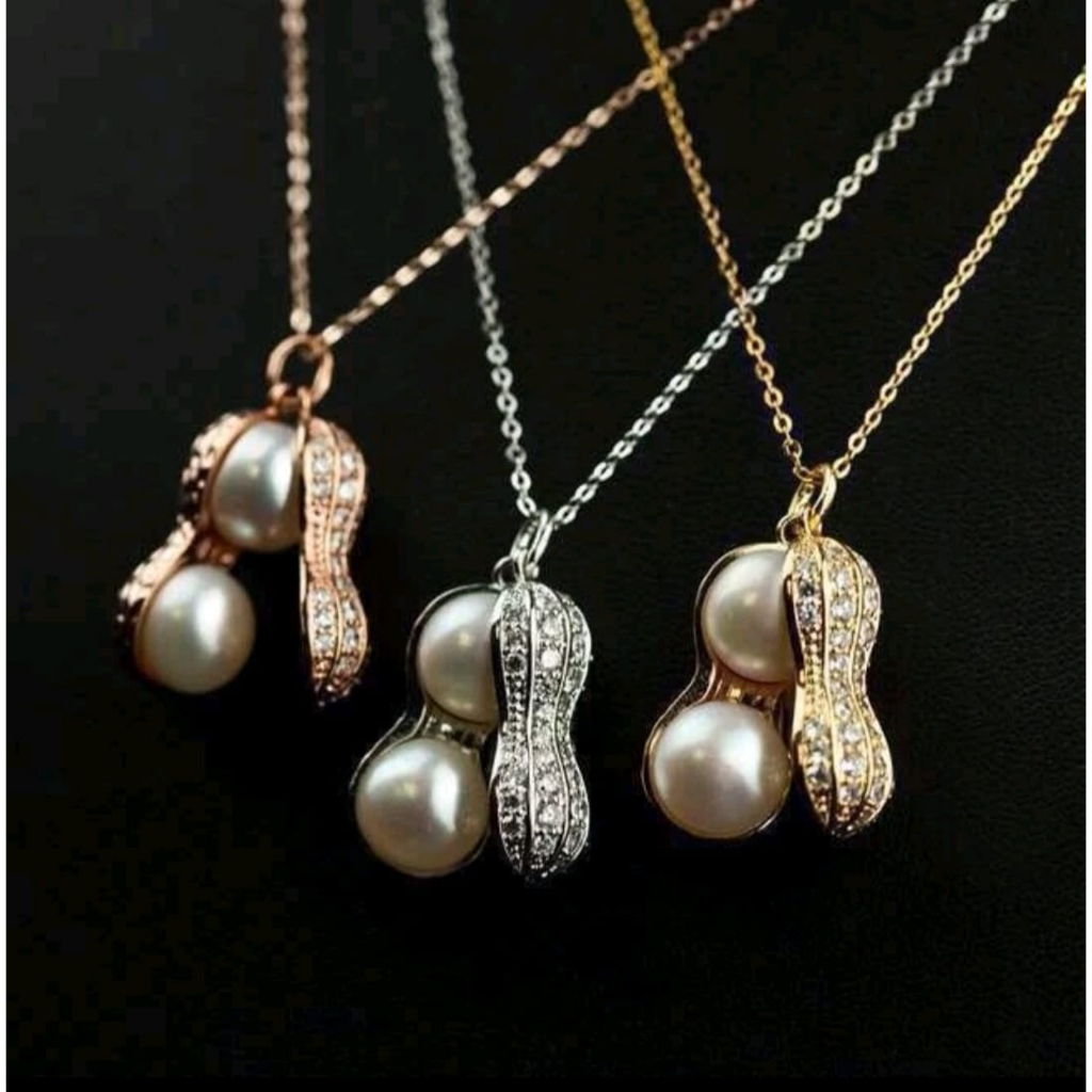 Kalung titanium emas liontin kacang best Seller