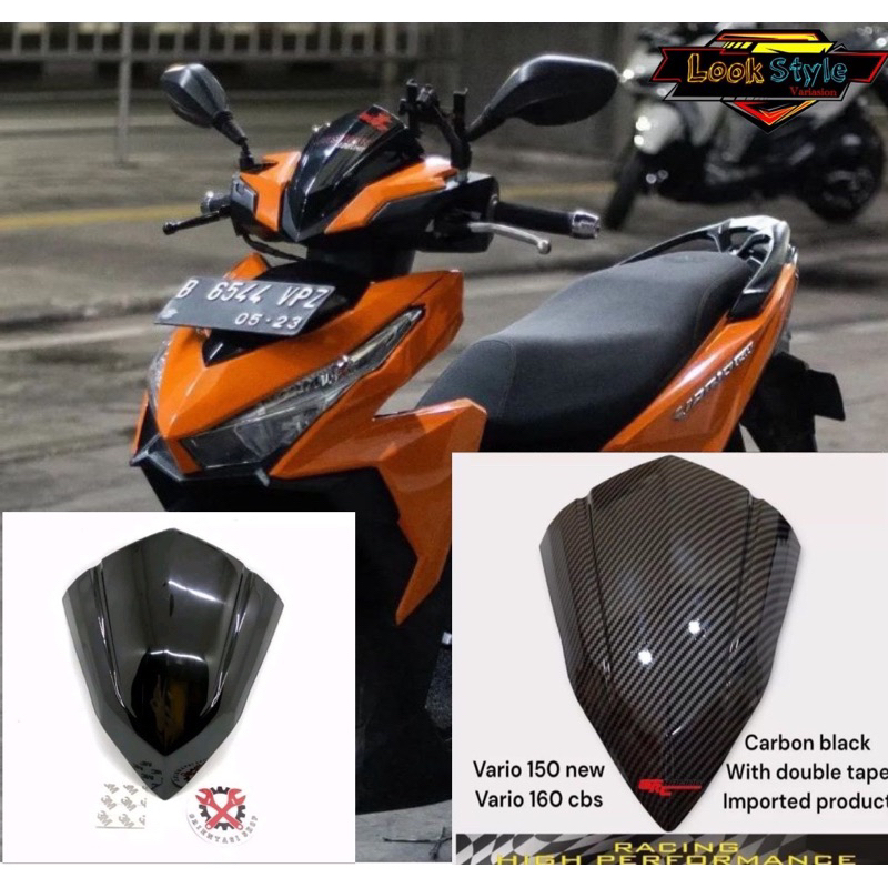 Visor variasi honda vario 125 150 led old warna hitam & carbon celup wtp free dobel tape