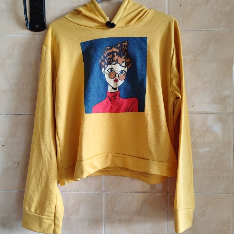Hoodie Crop Top Wanita / Woman's Hoodie Crop Top Mustard