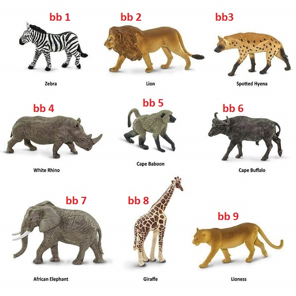 Figure Mainan Binatang Miniatur Hewan Set Zebra Singa Hyena Badak Babon Kerbau Gajah Jerapah bb0