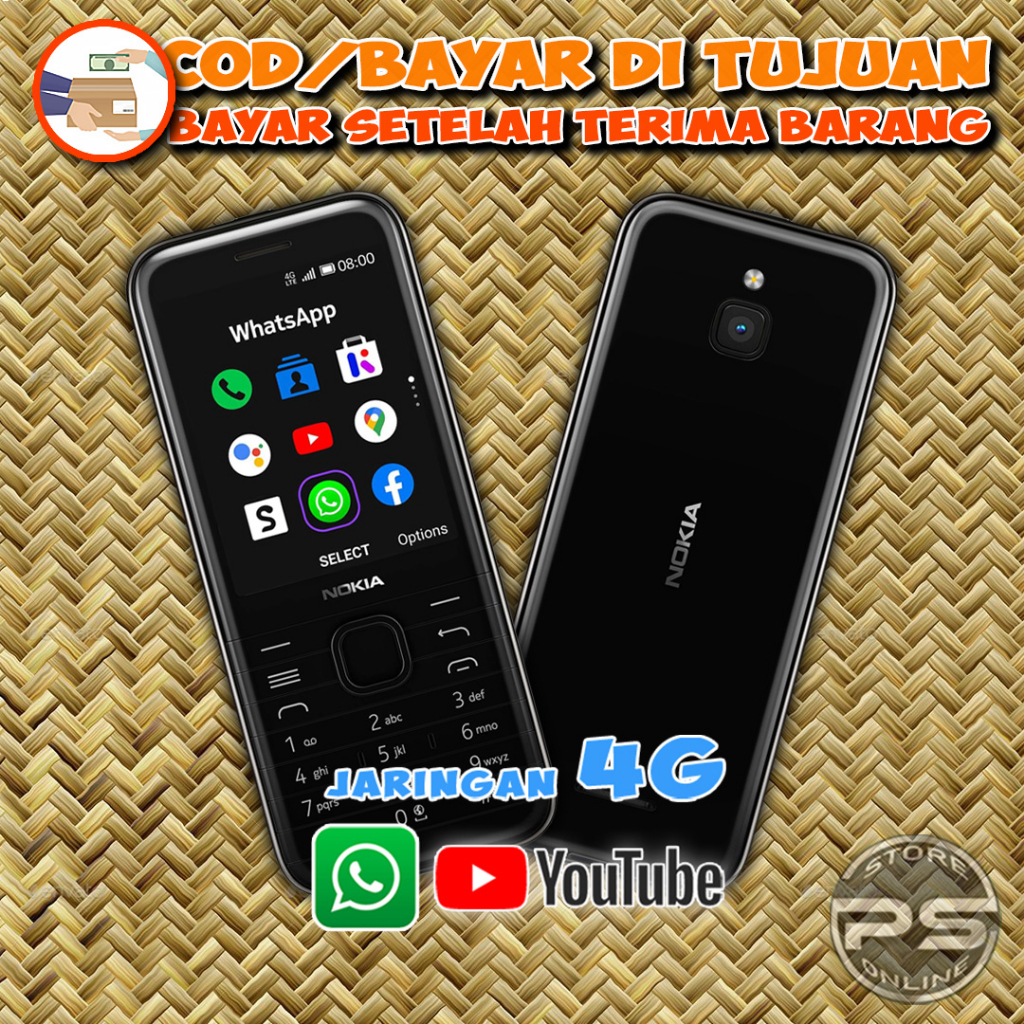 Nokia 8000 4G - Dual Sim - Jaringan 4G - KaiOS - Bisa WA dan YT