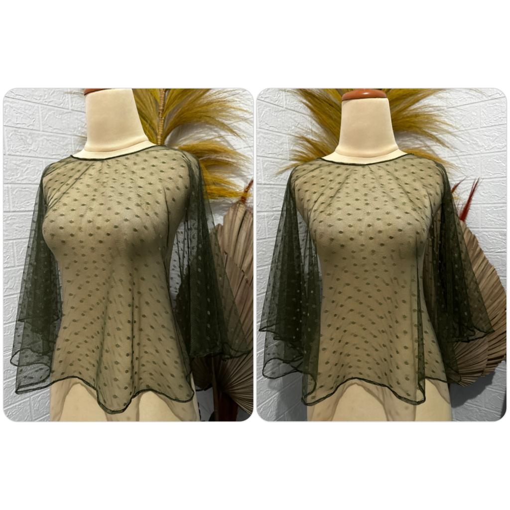 NINDIA Cape Tile polka / cover tile cape dress / short bridal cape polkadot / aksesoris gamis lapisa