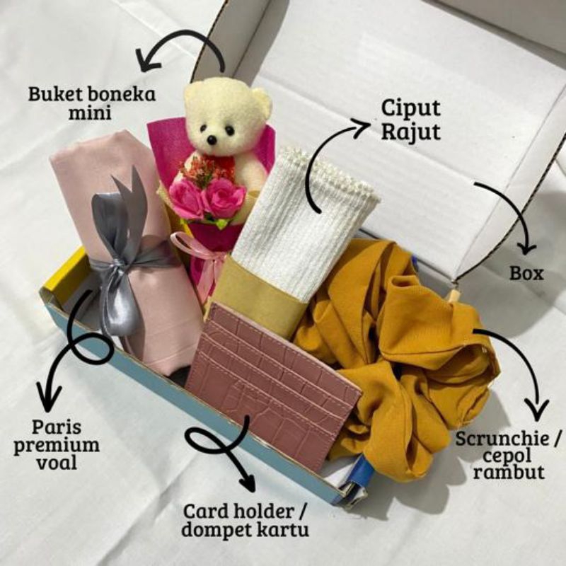 

set hampers hijab wanita kado ulang tahun wedding wisuda gift set jilbab wanita murah lucu trendy